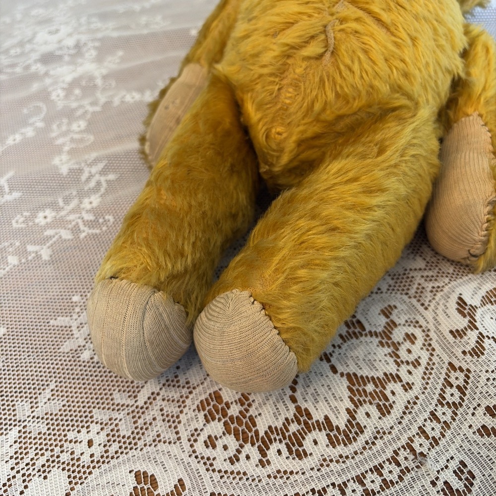 Antique 1920s Golden Mohair Teddy Bear Fully Jointed Hump Back Glass Eyes 16in - Picture 12 of 16